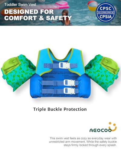 Image of AEOCOO Puddle Float Jumper for Swiming, Toddler Swim Vest for Water Play, Pool Floats with Swimming Arm Floaties Swim Jacket & Water Wings for Kids Swimmies, Boys, Girls, Ninos
