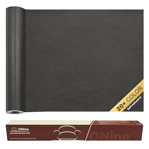 ONine Leather Repair Patch，Self-Adhesive Couch Patch，Multicolor Available Scratch Leather 16X60 Inch Peel and Stick for Sofas, Car Seats Hand Bags Jackets(Gray Leather)