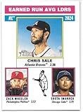 Chris Sale, Zack Wheeler and Shota Imanaga 2025 Topps Heritage NL Earned Run Average Leaders Card #201