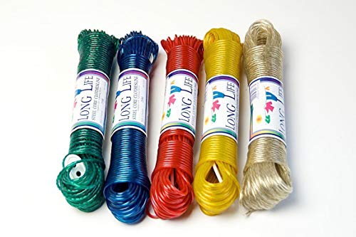 20M - EVERLASTO Long Life Steel CORE Coloured Clothes LINE Various Colours (Green)