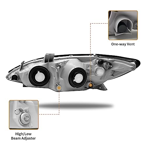 As Headlight Assembly Compatible With 2002 2003 2004 Toyota Camry Chrome Housing Amber Reflector Clear Lens Driver And Passenger Side Pair Not Fit Solora Models #TOP2