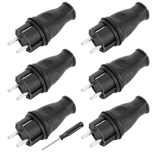 Schuko, spina con contatto di protezione, ritardante di fiamma, IP44, spina spina Schuko Europa per cavo da 8 a 10 mm, 250 V (16 A), spina per cavi per esterni con cacciavite