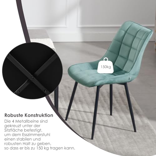 WOLTU Esszimmerstühle 4er Set Küchenstuhl Polsterstuhl Wohnzimmerstuhl Sessel mit Rückenlehne, Sitzfläche aus Samt, Metallbeine, Türkis BH142ts-4