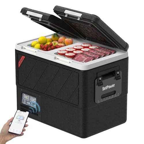 Setpower DT45 Car Refrigerator with APP Control, 48QT(45L) Electric Cooler Dual Zone Fridge Freezer,...