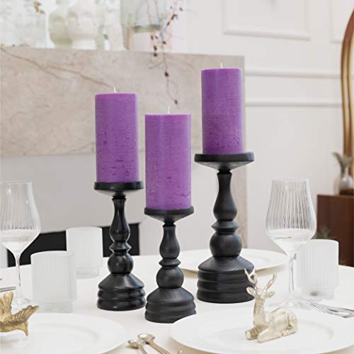 Candwax 3X6 Pillar Candles Set Of 3 - Decorative Rustic Candles Unscented And No Drip Candles - Ideal As Wedding Candles Or Large Candles For Home Interior - Purple Candles #TOP3