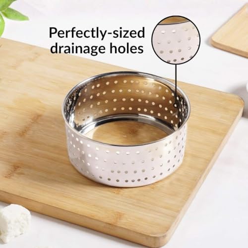 Image of Nestasia Stainless Steel Paneer Maker (550 ml) - Round Paneer Maker Mould Press with Lid | Rust Resistant Medium Paneer Strainer - Perfect for Fresh Paneer, Tofu & Sprouts