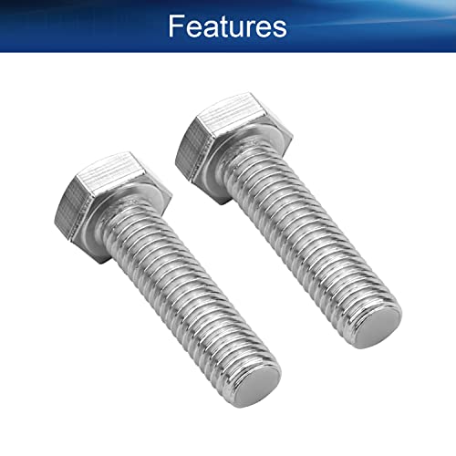 Image of Bettomshin 2Pcs M8 x 30mm Hex Bolts, 304 Stainless Steel 1.25mm Thread Pitch Fully Threaded Metric Hex Head Screw Bolts, Hexagon Screw Bolt, Hex Tap Bolts, Silver (Overall Size 34.8x13x13mm)
