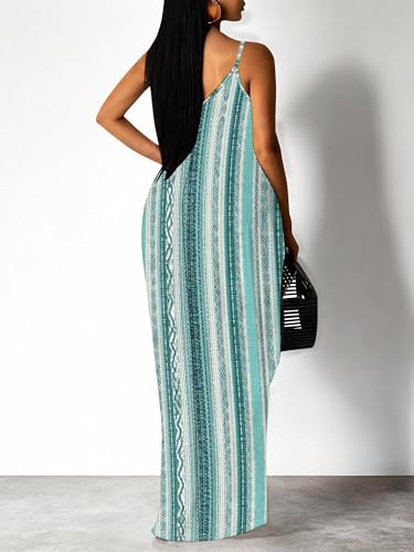 Image of SUZONANA Women's Plus Size Summer Dresses Spaghetti Print Midi Dresses Long Loose Sundresses