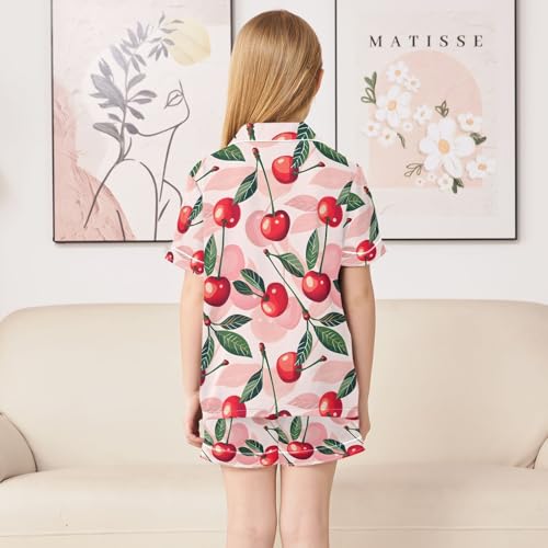 ALAZA Cherry Leaf Cute Pajamas Satin Pajama Set Short Sleeve Button Down Sleepwear4