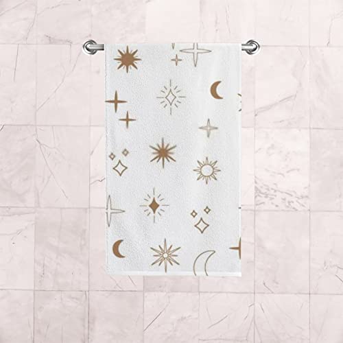 Bath Towel Hand Towel Boho Star Moon Sun Gold Doodle Style White Soft Fabric Fine Seam Lightweight Bathroom Beach Pool Towel Outdoors Travel Sports 30X15 Inch Set Of 2 #TOP5