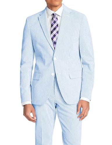 Men's 2 Piece Seersucker Suits Lightweight Breathable Beach Wedding Casual Striped Blazer Pants Summer Wear Suit