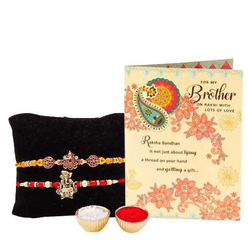 Image of ARCHIES Rakhi Collection For Rakshabandhan | Rakhi For Brother | Rakhi for Bhaiya and Bhabhi | Rakhi Combo Gift Hamper (CEREMONY-TRADITIONAL STYLE RAKHI COMBO)