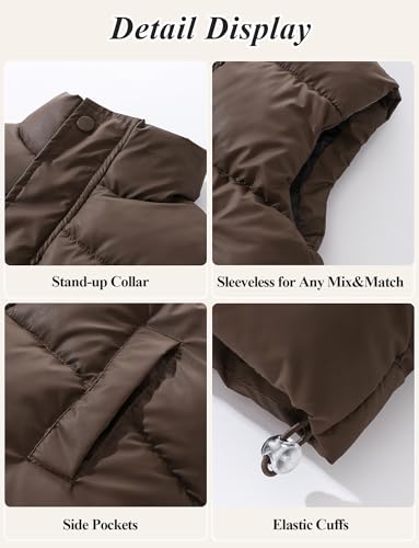 SEAUR Trendy Kids Faux Leather Vest Wintertime Warm Waterproof Zipper Down Coat Sleeveless Jacket for Girls 3-10T4