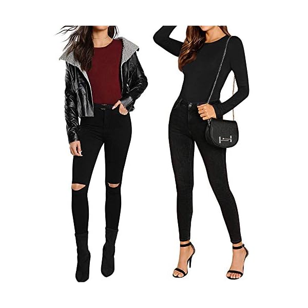 MANGOPOP-Womens-Crew-Neck-Short-Sleeve-Long-Sleeve-T-Shirts-Bodysuit-Jumpsuit MANGOPOP Black Long Sleeve Bodysuit Crew Neck Basic T Shirts Body suit