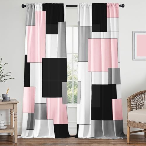XFLINGBAO Pink and Black Curtains 84 Length for Living Room