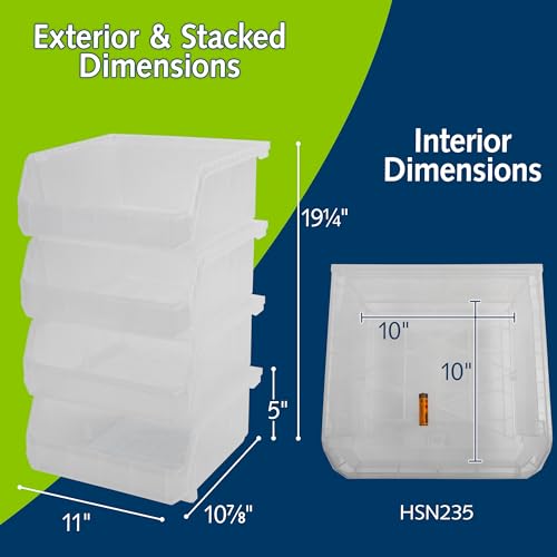 Image of ReadySpace Plastic Containers for Organizing and Storage Bins for Drawers, Desks, Office Organization, and Garage, Stackable Bins, Medium-Wide (5 inch x 11 inch x 11 inch), 4-Pack, Clear