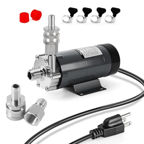 MRbrew Wort Pump Quick Disconnect Set for Wort Transfer, Magnetic Stainless Steel Beer Pump Brew with 1/2” NPT Thread Quiet Operation High Temperature Resistance for Homebrew Brewing (Grey)