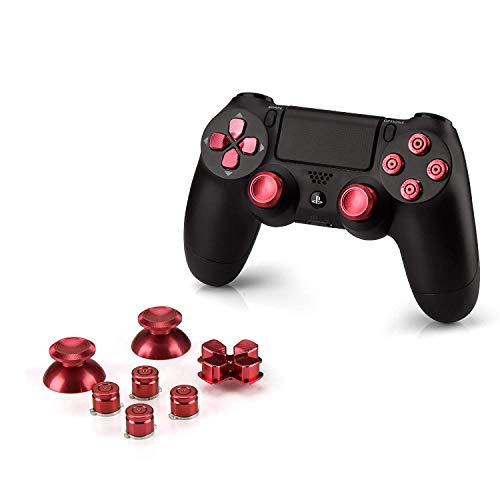 OKCS Button für PS4 Dualshock 4 Controller - Aluminium Buttons - Ersatzteile Thumbsticks Tasten Steuerkreuz PS4 in Rot