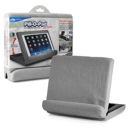 JML Pill-O-Pad Tablet Stand - Tri-Ledge Lap Mounted Soft Tablet Holder with Side Pocket - Compatible with iPad Kindle and More Sturdy and Lightweight for Women & Men - Dark Grey