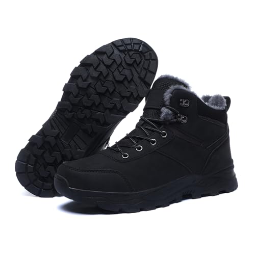 Men's Lightweight Warm Hiking Boots Platform Non-Slip Waterproof Fur Lined Lace-Up High Top Snow Boots Outdoor Trekking Walking Booties