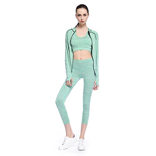 Bonjanvye Yoga Clothes for Women Set Activewear Jacket with Thumb Holes Running Bra and