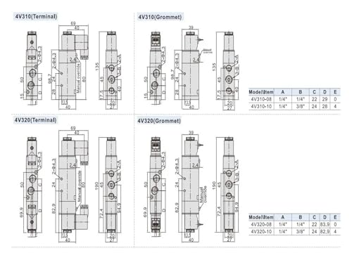 Électrovanne pneumatique 4V320-08 AC24V pour distributeur de commande de vérin - 6