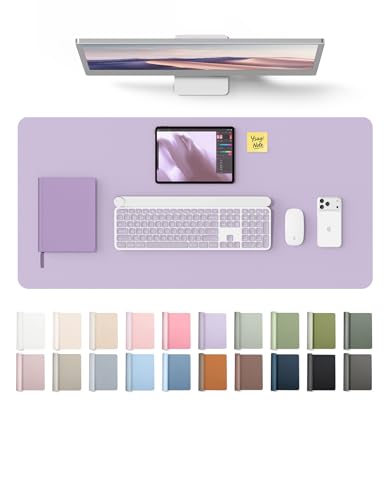 Image of YSAGi Leather Desk Protector, Office Mat, Large Mouse Mat, Non-Slip PU Leather Blotter, Laptop Desk Pad, Waterproof Writing Pad for Office and Home (Light Purple, 31.5 inch x 15.8 inch)