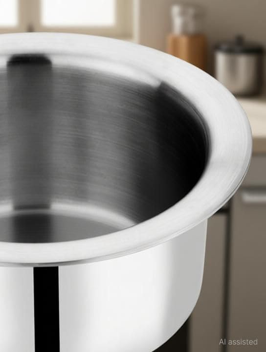 Image of Bhalaria Triply Stainless Steel Tope Flat Bottom 12 | 1.8L Capacity | 2X Faster Heating | Easy to Clean | Uses Less Oil | 100% Food Safe | No PFOA & PTFE | Gas & Induction Compatible Cookware