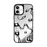 CASETiFY ミラー MagSafe対応 iPhone 16 Plus ケース [反射性 / 1.5mからの落下試験をクリア (MIL規格1倍相当) / ワイヤレス充電およびMagsafe対応] - Chrome Liquid Groovy - シルバー (ブラックバンパー)