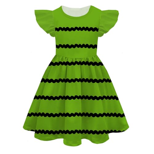 Kids Girls Ruffle Dress Child Solid Color Striped Ruffle Sleeve Round Neck Skirt Daily Casual A-line Girls Smocked Frock