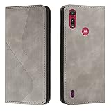 Mo-Somnus Coque pour Motorola Moto E6i/Moto E6s 2020, Etui Motorola Moto E6i/Moto E6s 2020 Cuir, PU Cuir Portefeuille Housse et Magn�tique Flip Pochette �tui � Rabat Case avec TPU Housse (Gris)