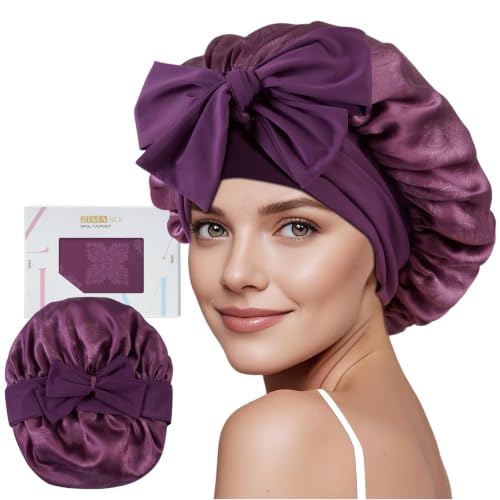 ZIMASILK 100% Mulberry Silk Bonnet for Sleeping Women Long Hair, Dark Mauve
