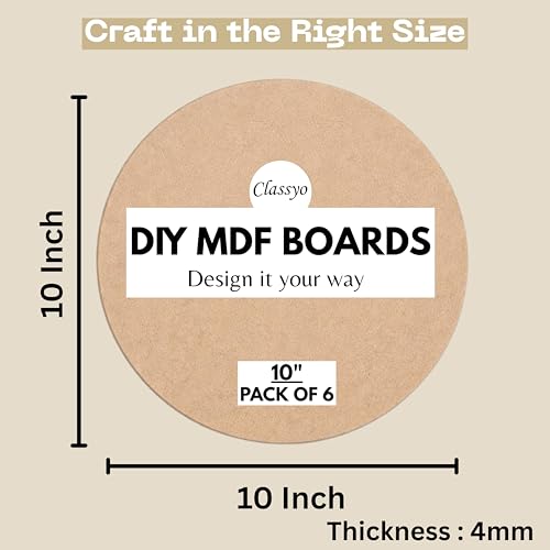 Image of Classyo Round MDF Board Cutouts, MDF Cutouts for Craft, DIY Art Boards for Lippan Art, Mandala Art, Painting, Resin Art and Crafts (10 Inch, Set of 6)