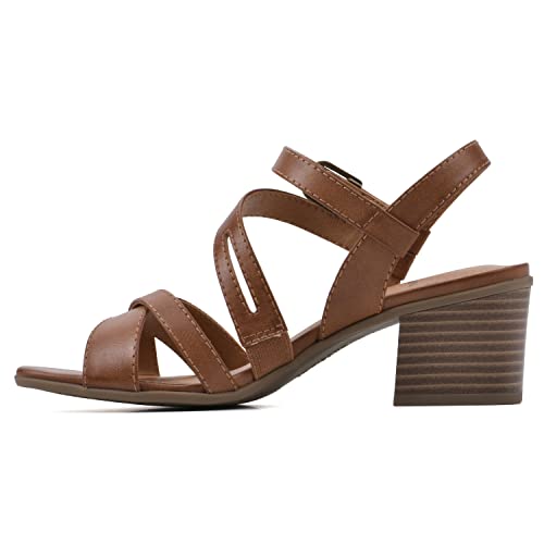 White Mountain Women's Let Go Block Heel Sandal, Dk.tan/Burn/Smooth, 11 M #TOP3