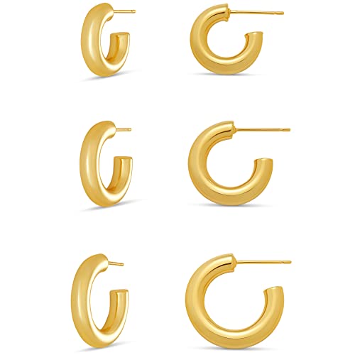 Amazon Essentials Thick Tube Hoop Earrings Set, 14K Gold Plated, Yellow Gold