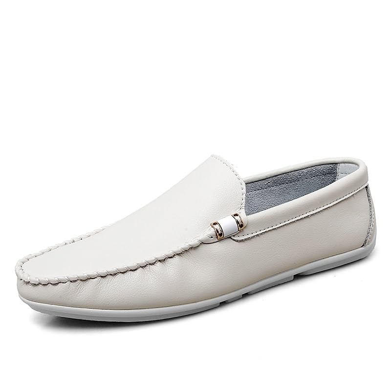 Mens Loafers Round Toe Solid Color PU Leather Driving Shoes Slip Resistant Flat Heel Comfortable Fashion Walking Slip-on