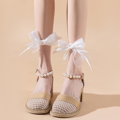 Image of Ruffle See Through Socks Dot Lace Sheer Socks Tulle Cool Mesh Ankle Sock for Women 2 Pairs