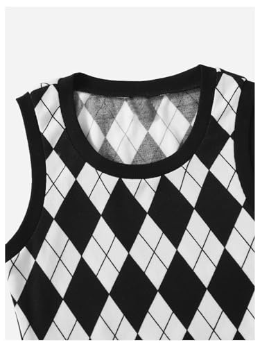 SOLY HUX Women's Sweater Vest Argyle Plaid Sleeveless Crew Neck Preppy Knitted Crop Tank Top3