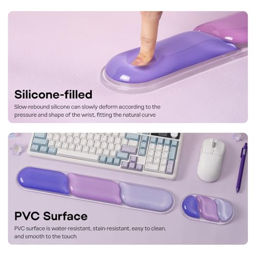 Image of EPOMAKER CloudGel Wrist Rest for Keyboard and Mouse, 2 Pieces | Silicone Wrist Support, Anti-Slip Rubber Bottom, Ergonomic Design, Suitable for Office /Computer /Laptop /Gaming (Purple)