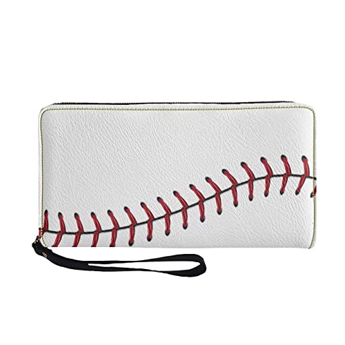 Bulopur White Baseball Print Women Girl Clutch Zip Credit Card Holder Wallet with Wristlet Long Pu Leather Purse2