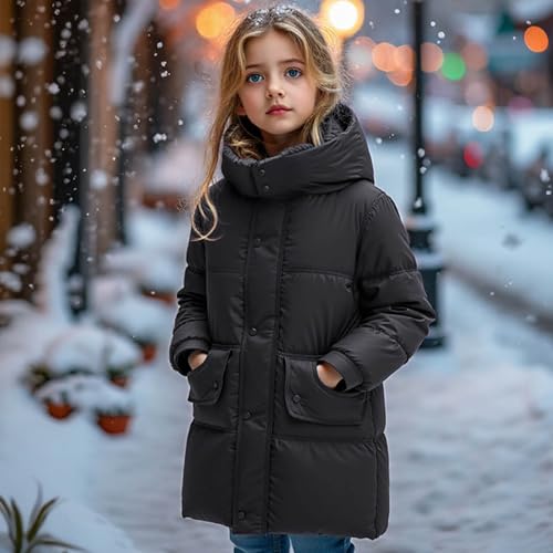Winter Coats for Girls Warm Thicken Long Puffer Jacket with Hood Lightweight Cozy Down Coat Kids Puffy Outerwear3