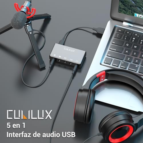Cubilux CB5 interfaz de audio USB para grabación y podcasting, con entrada estéreo para micrófono, entrada/salida de línea y jack para auriculares, compatible con Windows y Mac - imagen 2