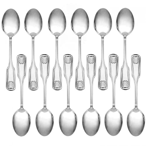 TrueCraftware- Sea Shell Stainless Steel Table Spoon Set of 12- Stainless Steel Silverware Flatware Cutlery Kitchen Tableware Set for Home and Restaurant Tablespoons Spoons Metal Spoons
