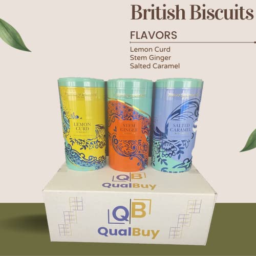 Fortnum And Mason London Biscuits Stem Ginger Lemon Curd Salted Caramel Tin Bundle Pack Gift Set - In Qualbuy Packaging - 200G / 7Oz -Rich English Tea Cookies #TOP4