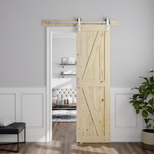 Image of SMARTSTANDARD 26in x 84in Sliding Barn Door with Brushed Nickel Hardware