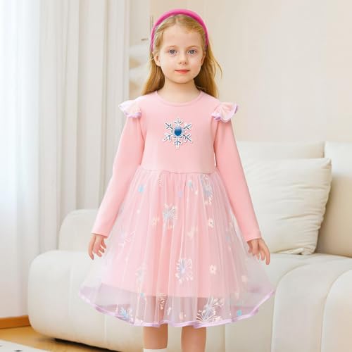 Image of Toddler Little Girls Casual Dresses Short Sleeve Crew Neck Graphic Cartoon Dress for 2-8 Years