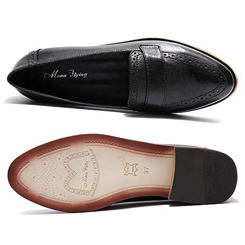 Image of Mona flying Women's Classy Leather Penny Loafer Dress Casual Slip on Flat Office Work Shoes for Ladies