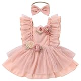 ODASDO Infant Baby Flower Girl Princess Tutu Dress Toddlers Boho 1st First Birthday Cake Smash Outfit Kids One Year Old Party Photo Shoot Wedding Guest Formal Special Occasion Summer Dusty Pink 18-24M