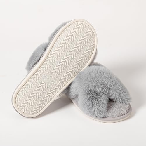 Image of Enteer Women's Slipper Memory Foam Cross Band Fuzzy Slippers Open Toe Cozy House Slippers Cozy Plush Bedroom Indoor Outdoor