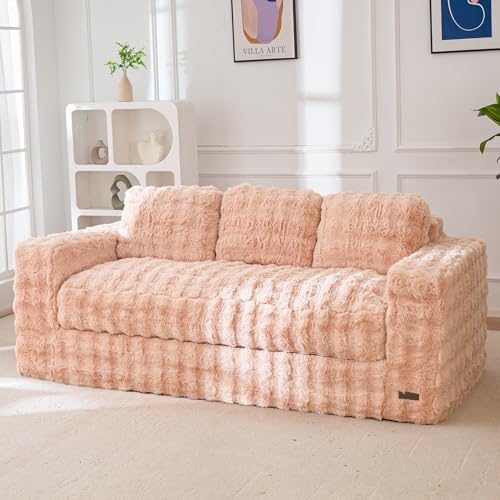 Image of MAXYOYO Loveseat Sofa Couch, Upholstered Bean Bag Chair Cloud Seat for Adults, Boneless Couch with Cushion & Pillows, Sofa in A Box, No Assembly Required, Bubble Pink, 3-Seat